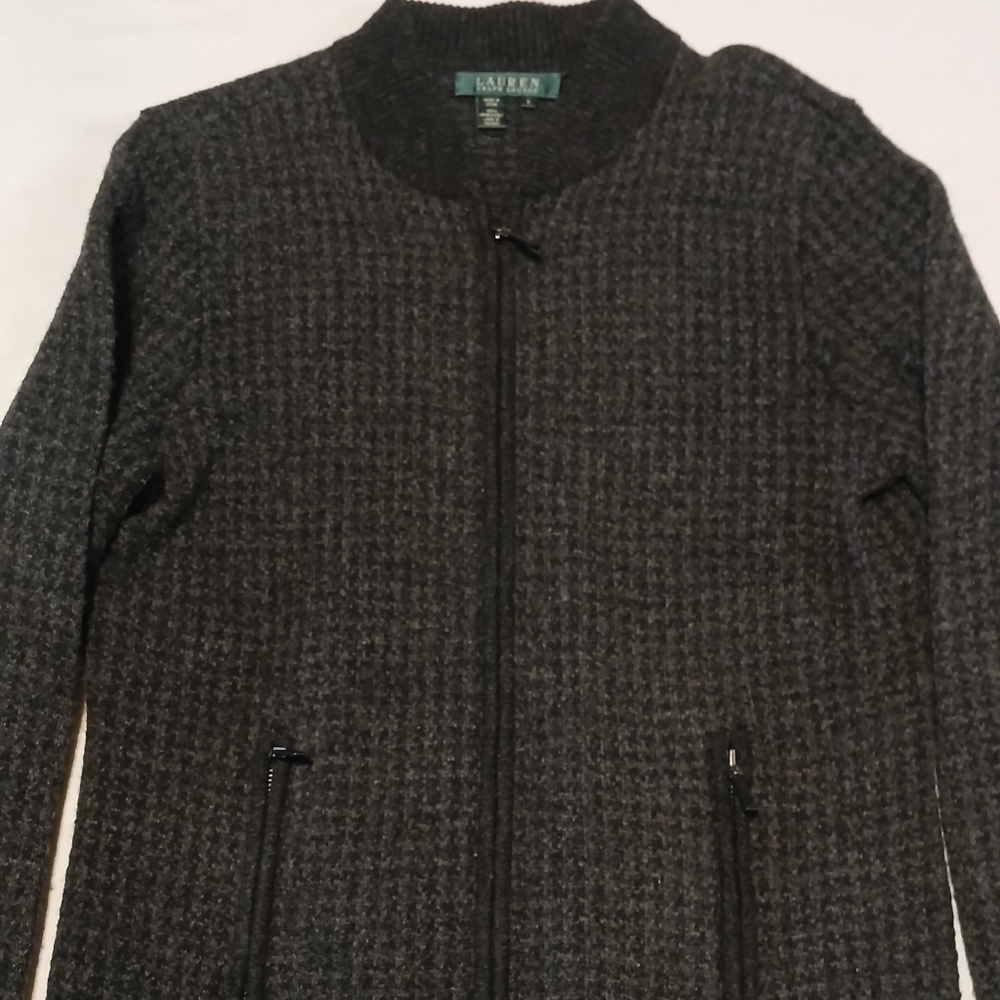 Lauren Ralph Lauren Full Zip Lambs Wool Sweater Zip Pockets Size Large A20